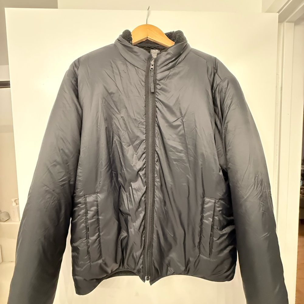 HOLLISTER REVERSIBLE FAUX SHEARLING PUFFER JACKET BLACK MENS SIZE L